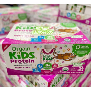 [THÙNG 24 HỘP] Sữa tăng cân, tăng cao Orgain Protein Kids hữu cơ dinh dưỡng ngũ cốc trái cây cho bé (237ml x 24)