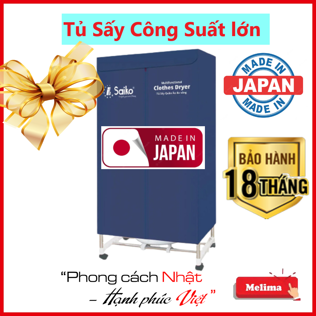 Tủ sấy Quần Áo Máy sấy Quần Áo Saiko Nhật Bản Bảo hành 12 Tháng Khử mùi hiệu quả Lưu giữ Hương Thơm Công suất mạnh 2100W