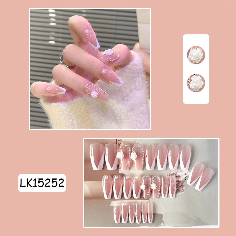 Móng tay giả đính đá dài nhọn LK15252,Nail Box, Nail xinh, Móng tay giả đính hoa cho cô dâu Shyn House Nail