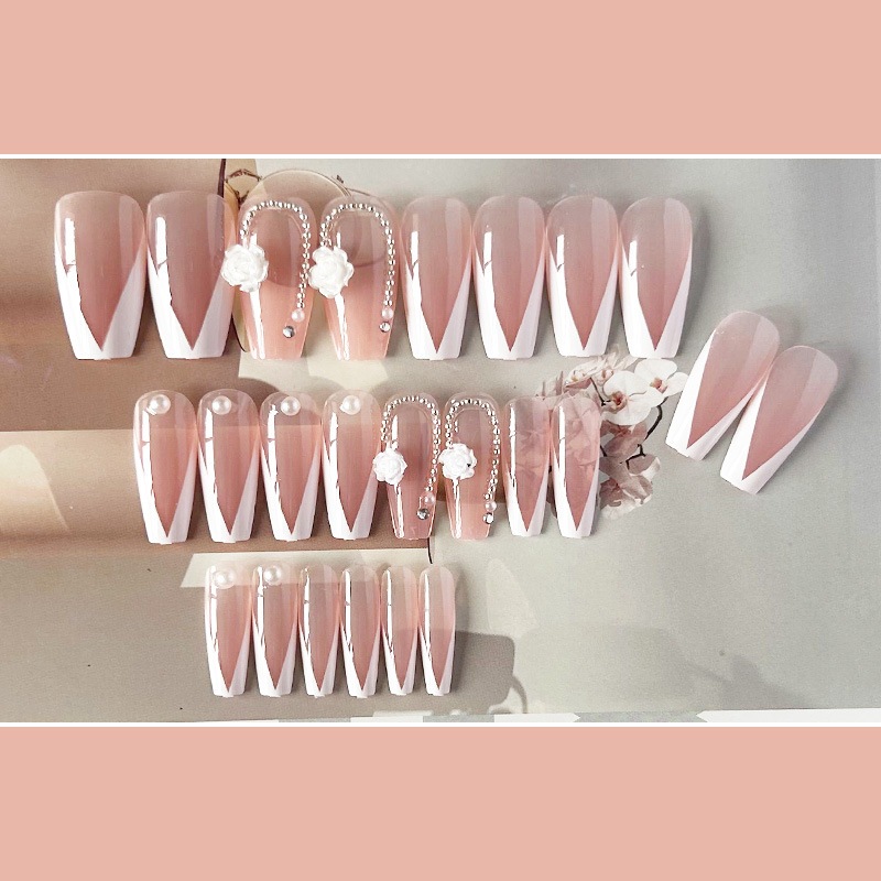 Móng tay giả đính đá dài nhọn LK15252,Nail Box, Nail xinh, Móng tay giả đính hoa cho cô dâu Shyn House Nail