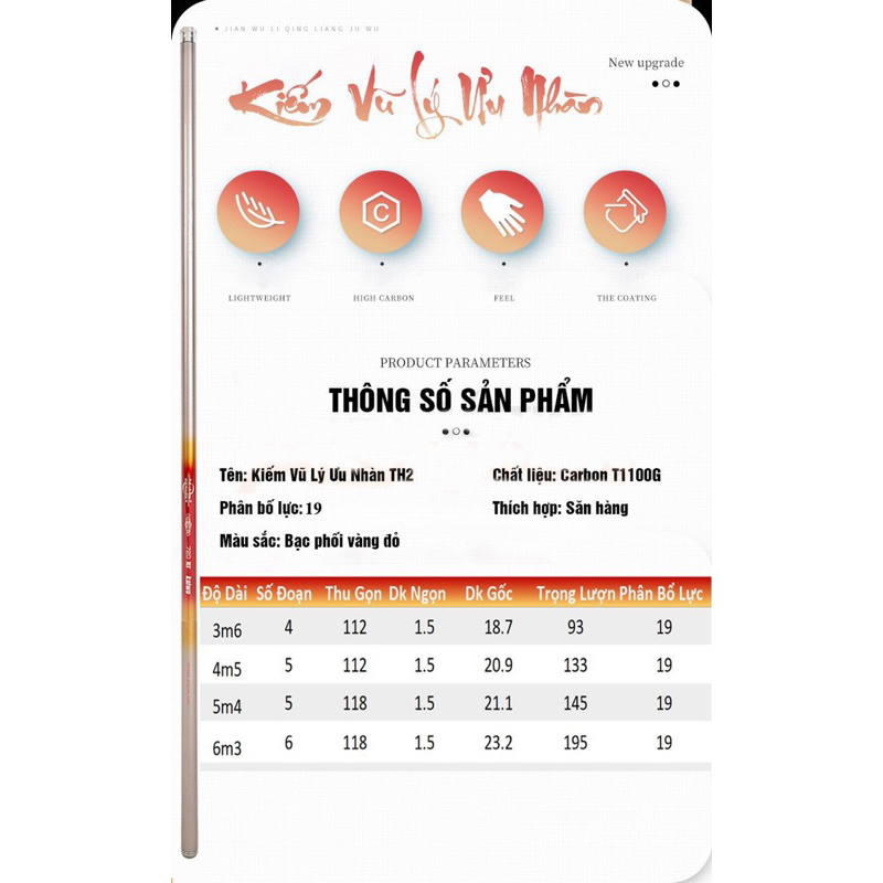 Cần câu đài nội địa trung Kiếm Vũ Lý Ưu Nhàn Thế Hệ 2 F1 6h