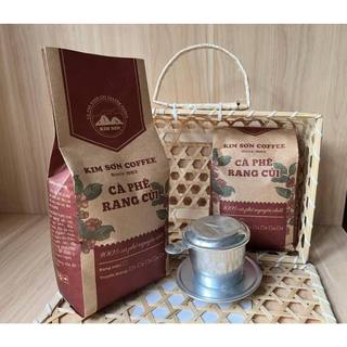 Combo 1kg cà phê nguyên chất rang củi kèm phin nhôm đựng trong giỏ tre phù hợp làm quà tặng
