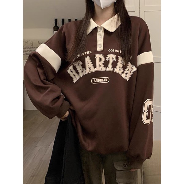 Áo sweater polo dài tay họa tiết chữ Hearten form unisex - Thun suông cổ bẻ dáng rộng phong cách trẻ trung hàn quốc