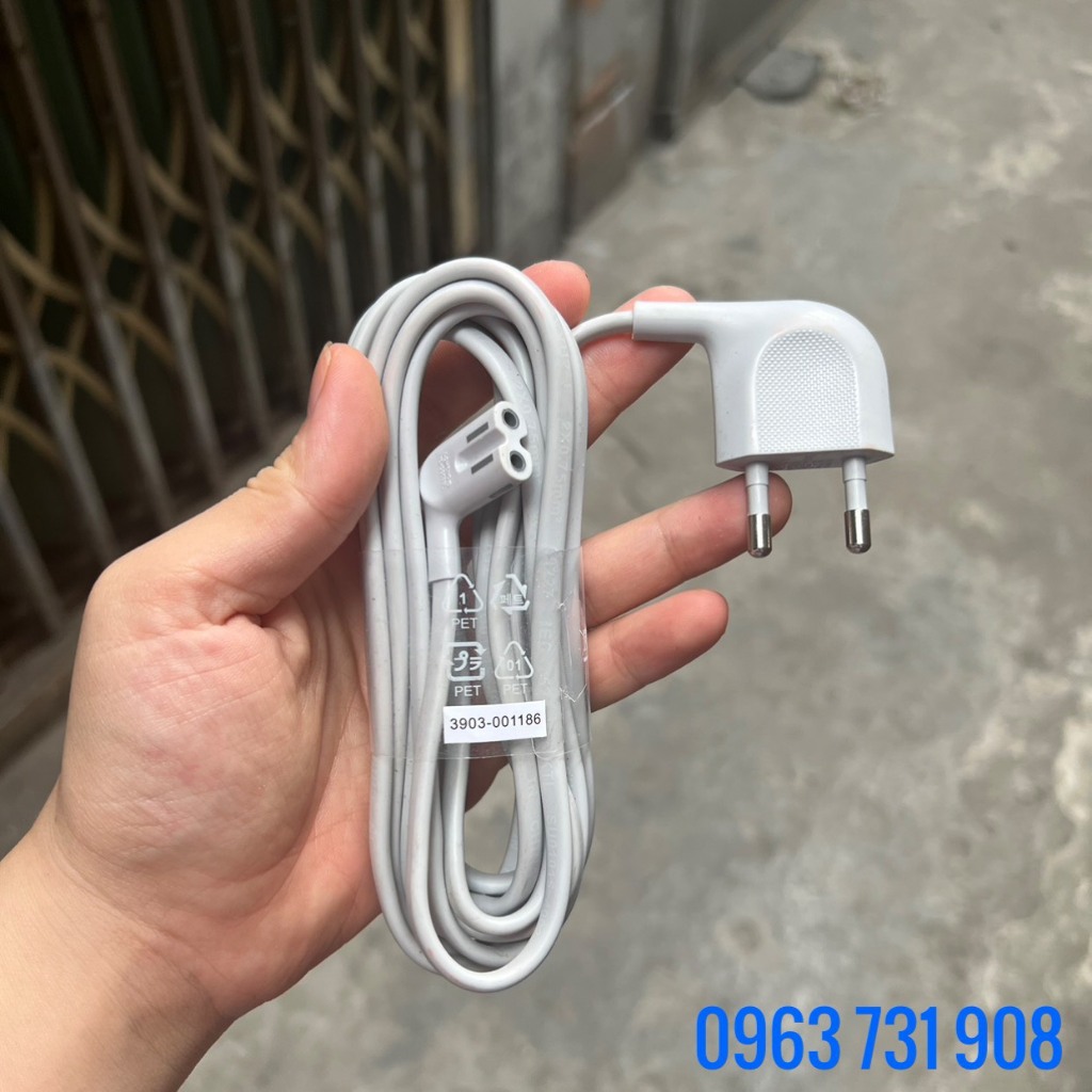 Dây nguồn 2 lỗ số 8 dài 3 m  chính hãng cho tivi, đài, sạc laptop, tv, loa