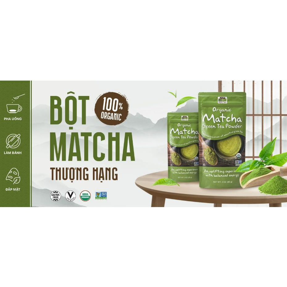 (Hàng loại 1) Bột Matcha hữu cơ nguyên chất 100% (85gr) Now Real Tea, không phụ gia, chất độn
