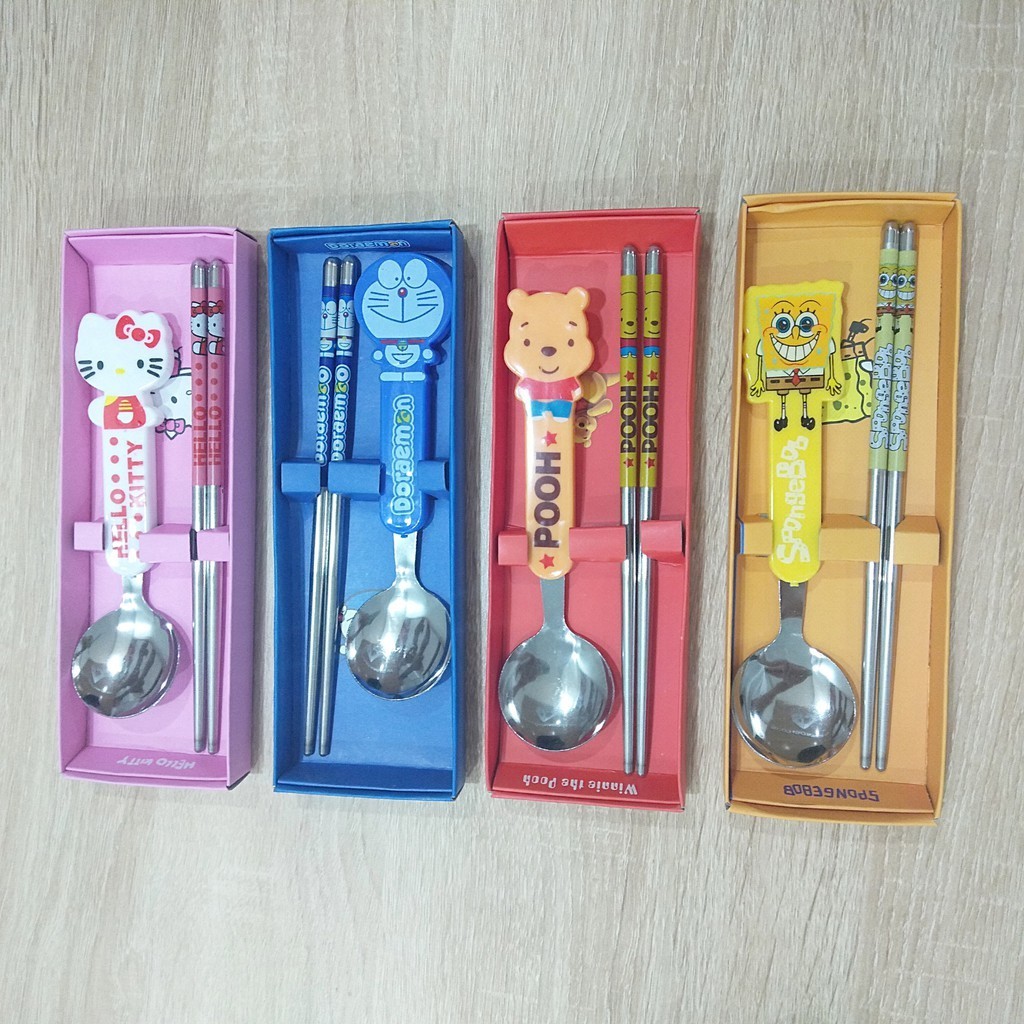BỘ MUỖNG ĐŨA INOX CHO EM BÉ, THÌA ĐŨA HOẠT HÌNH CHO TRẺ EM DỂ THƯƠNG