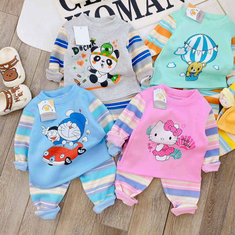 Bộ nỉ bông dày dặn 5-15kg hìn đáng yêu cho be si bé gái t