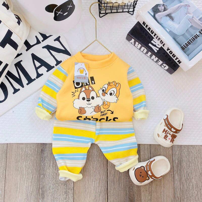 Bộ nỉ bông dày dặn 5-15kg hìn đáng yêu cho be si bé gái t