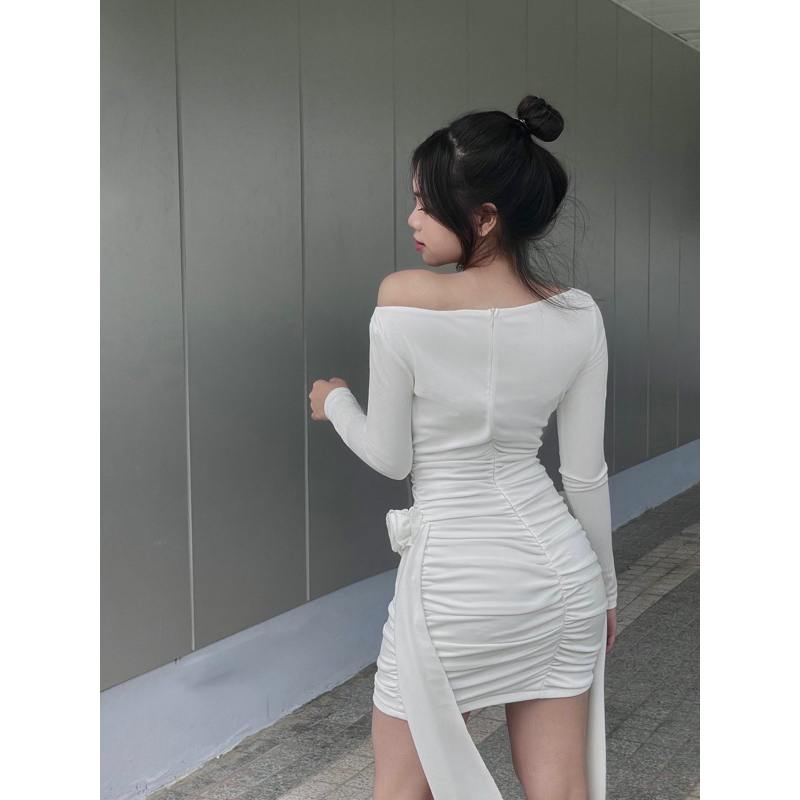 Đầm lệch vai ôm body đính hoa thiết kế siêu hot có video