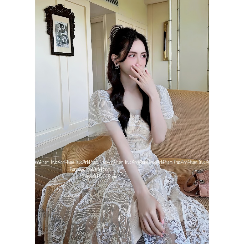 Váy dự tiệc ren tiểu thư sang chảnh