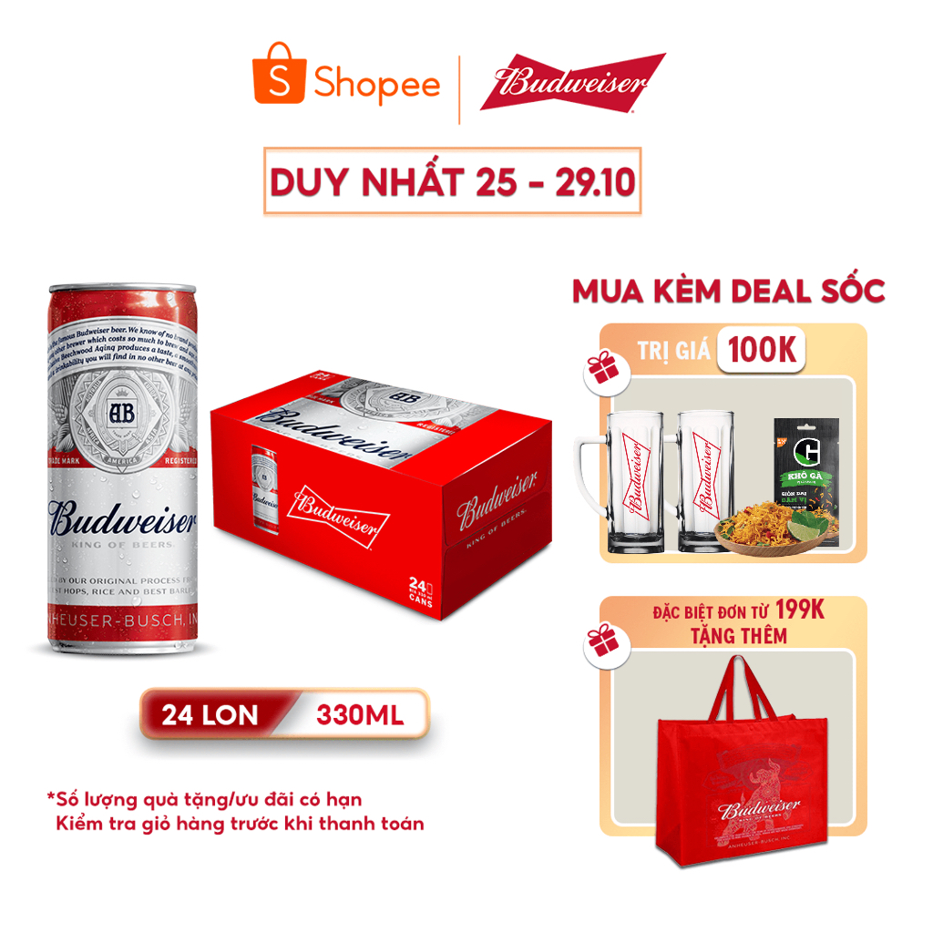 [FREESHIP] Thùng 24 Lon Bia Budweiser Chính Hãng (330ml/ lon)