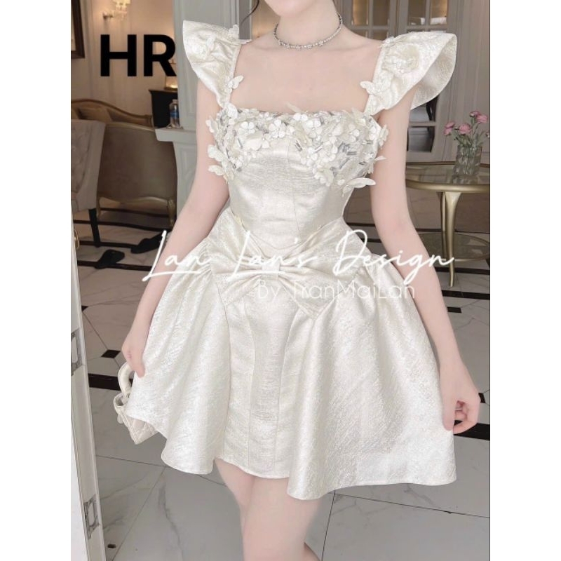 Váy Tafta Vân gỗ cánh tiên nơ eo 💯HÀNG THIẾT KẾ TẾT 2024 💖