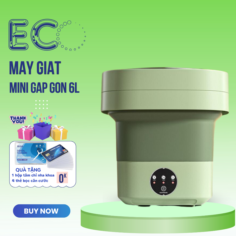 Máy giặt mini gấp gọn, máy giặt tự động khử khuẩn bằng anh sáng xanh, dung tích 6L giặt đồ lót, giặt đồ em bé tiện dụng