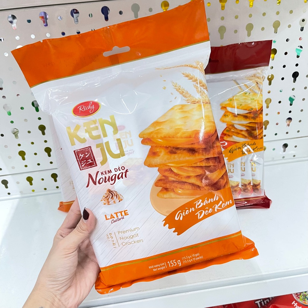 Bánh Richy Kenju vị quy hành kem dẻo, Latte Custard kem dẻo nougat túi 186g, 155g