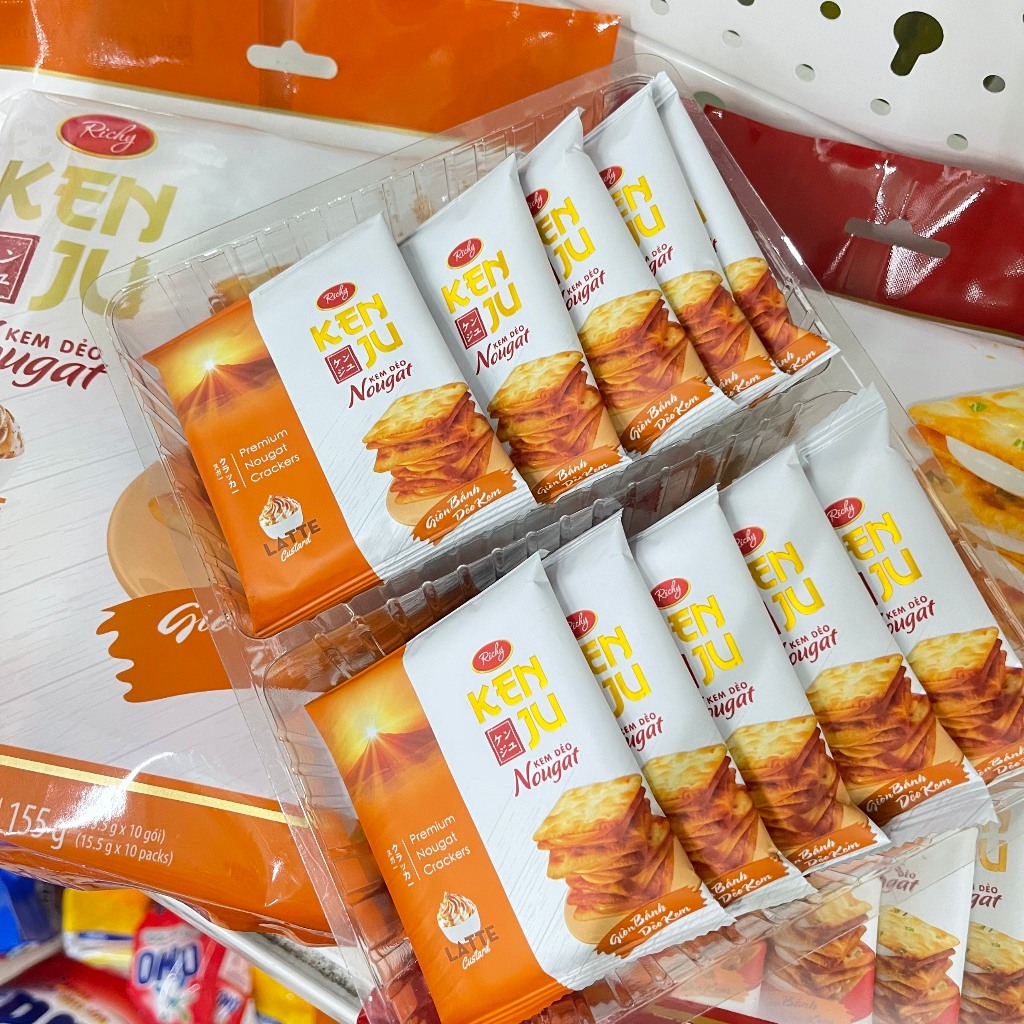 Bánh Richy Kenju vị quy hành kem dẻo, Latte Custard kem dẻo nougat túi 186g, 155g