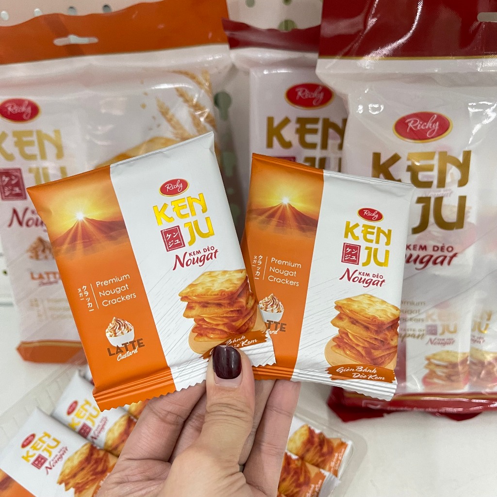 Bánh Richy Kenju vị quy hành kem dẻo, Latte Custard kem dẻo nougat túi 186g, 155g