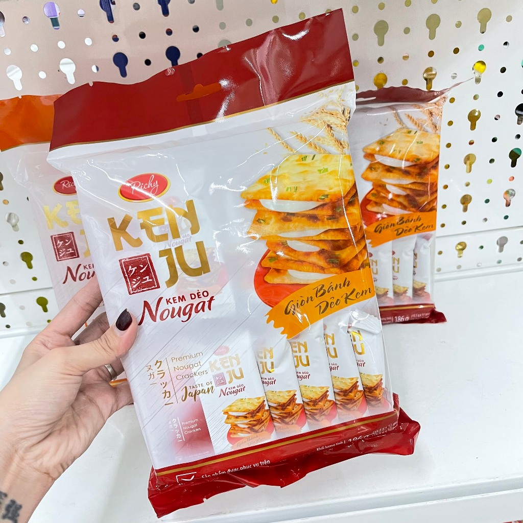 Bánh Richy Kenju vị quy hành kem dẻo, Latte Custard kem dẻo nougat túi 186g, 155g
