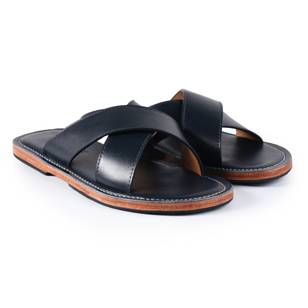 Dép nam quai chéo da bò thật, đế da KLASSY SLIDE SANDALS - SD14 - Thương hiệu Be Classy