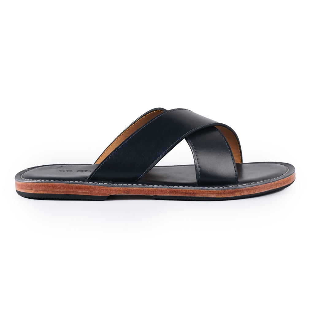 Dép nam quai chéo da bò thật, đế da KLASSY SLIDE SANDALS - SD14 - Thương hiệu Be Classy