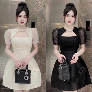 Đầm nữ tapta phối vải vân mây kết cườm đá đính bông sang trọng dự tiệc