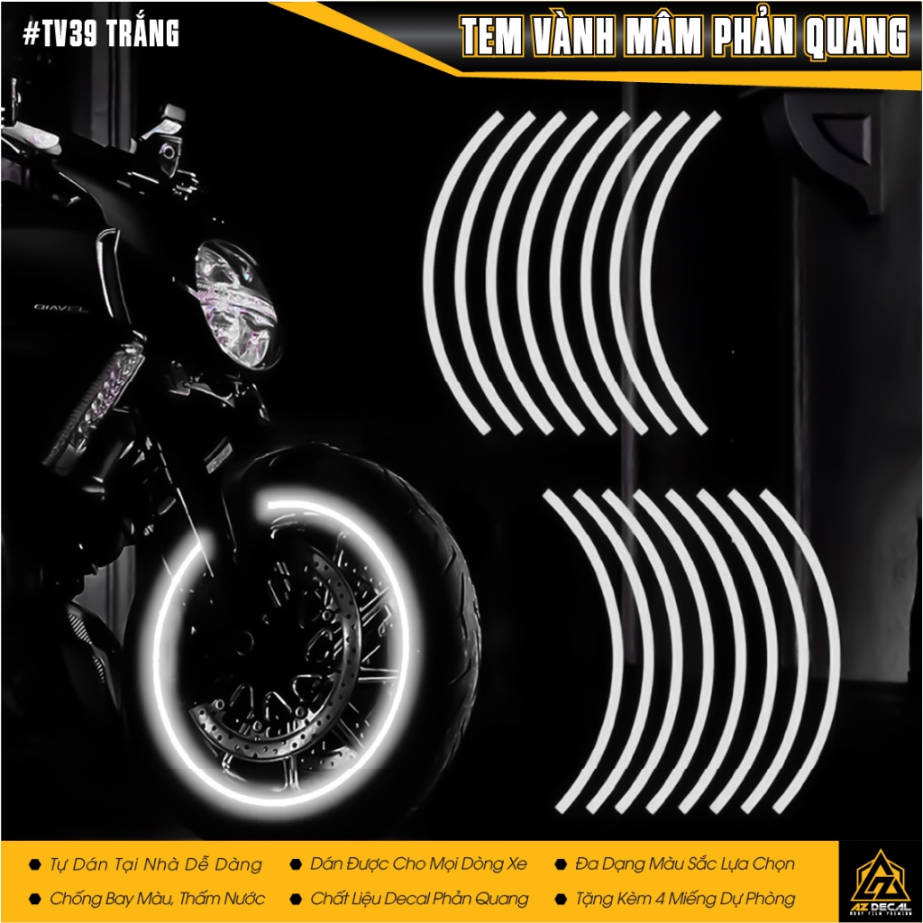 Tem Dán Vành Xe Máy Phản Quang | TV39 | Decal Mâm Xe Máy Phản Quang, Chống Nước, Dễ Dán