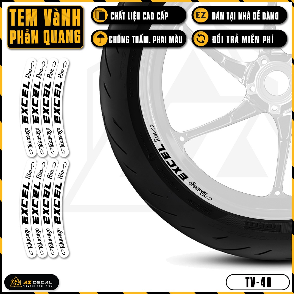 Tem Dán Vành Xe Máy Phản Quang | TV40 | Decal Mâm Xe Máy Phản Quang, Chống Nước, Dễ Dán