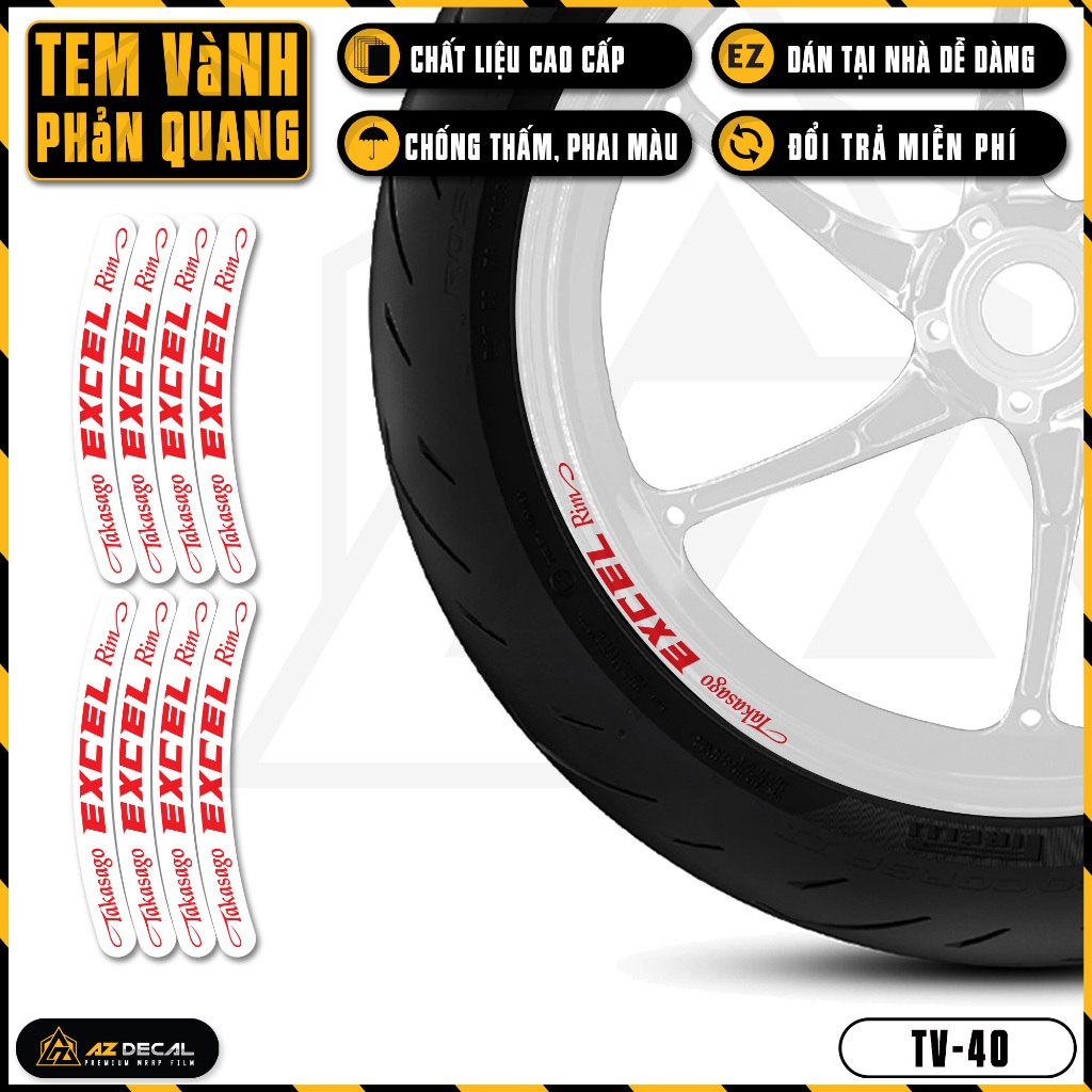 Tem Dán Vành Xe Máy Phản Quang | TV40 | Decal Mâm Xe Máy Phản Quang, Chống Nước, Dễ Dán