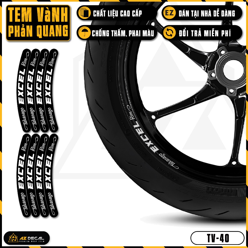 Tem Dán Vành Xe Máy Phản Quang | TV40 | Decal Mâm Xe Máy Phản Quang, Chống Nước, Dễ Dán