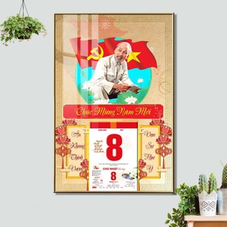 T61 lịch gỗ treo tường - lịch tráng gương in hình bác hồ và đại tướng võ nguyên giáp, đốc lịch năm mới 2024