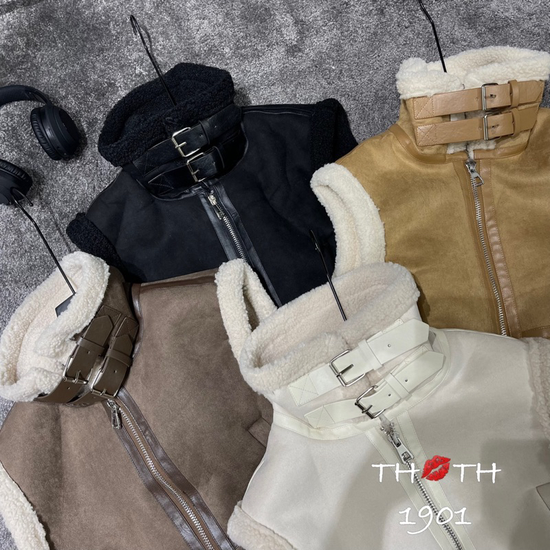 Áo ghile da lộn lót lông 2 khuy cổ đứng siêu hót