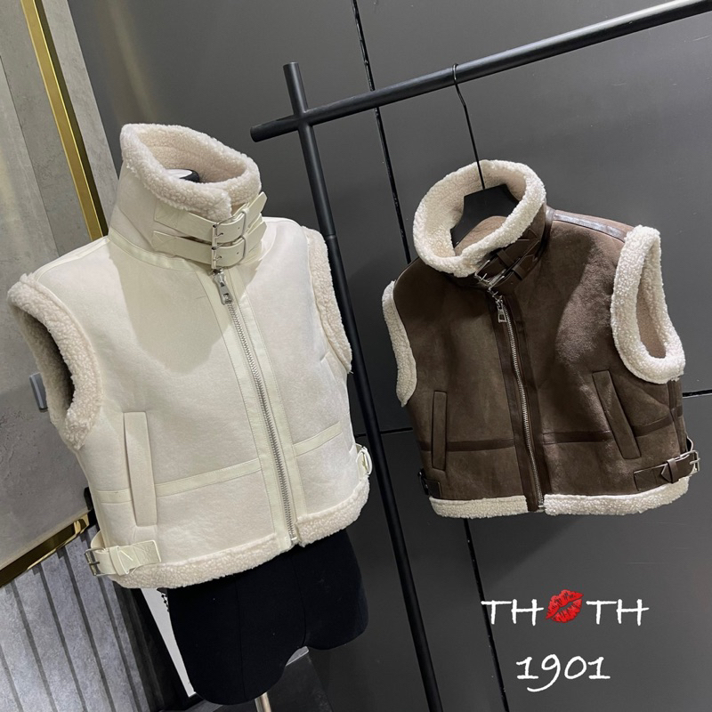 Áo ghile da lộn lót lông 2 khuy cổ đứng siêu hót