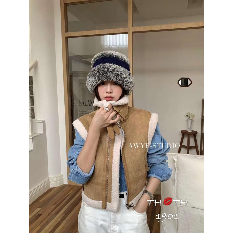 Áo ghile da lộn lót lông 2 khuy cổ đứng siêu hót