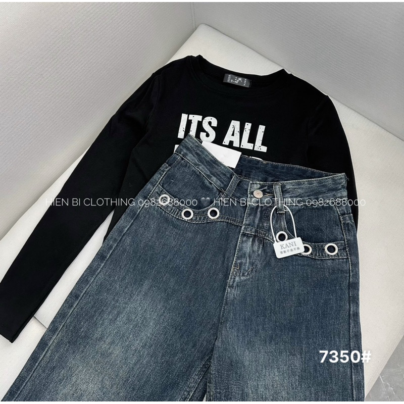 Quần jeans xuông phối túi tròn - mã 7350