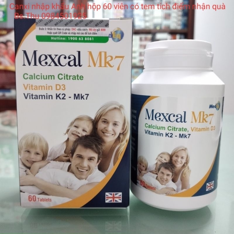 Calcium Mexcal Mk7 nhập khẩu Anh lọ 60 viên bổ sung canxi, vitamin D3 k2 mk7, phát triển chiều cao, giúp xương chắc khỏe