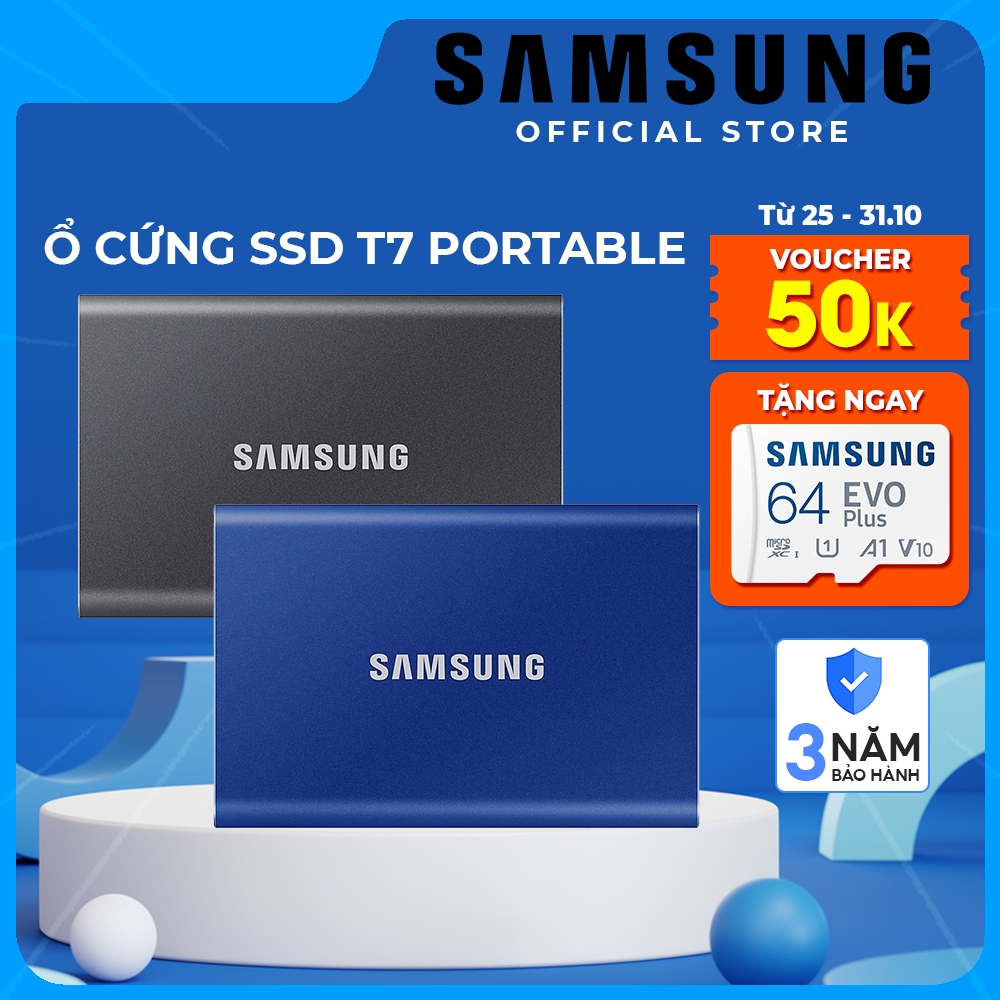 Ổ cứng di động SSD Samsung T7 Portable 500GB| 1TB| 2TB Tốc độ đọc 1050MB/s 1000MB/s USB Type C 3.2 Gen 2