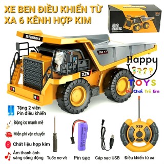 Xe ben điều khiển từ xa hợp kim, 6 kênh, thùng xe bằng sắt, pin sạc lại, xe oto điều khiển từ xa