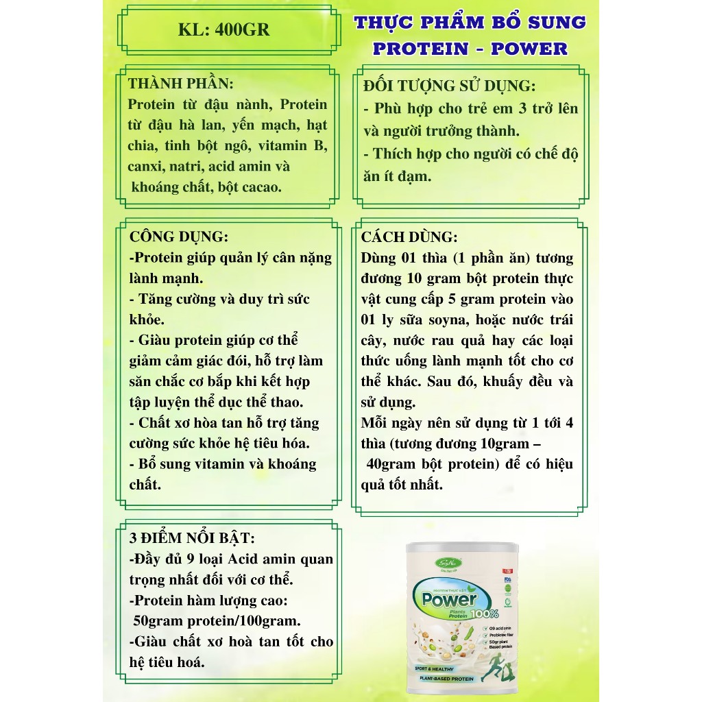 Vegan Power Protein Thuần Chay SoyNa - Cung cấp đạm thực vật cho người ăn chay, dân thể thao - Lon 400g