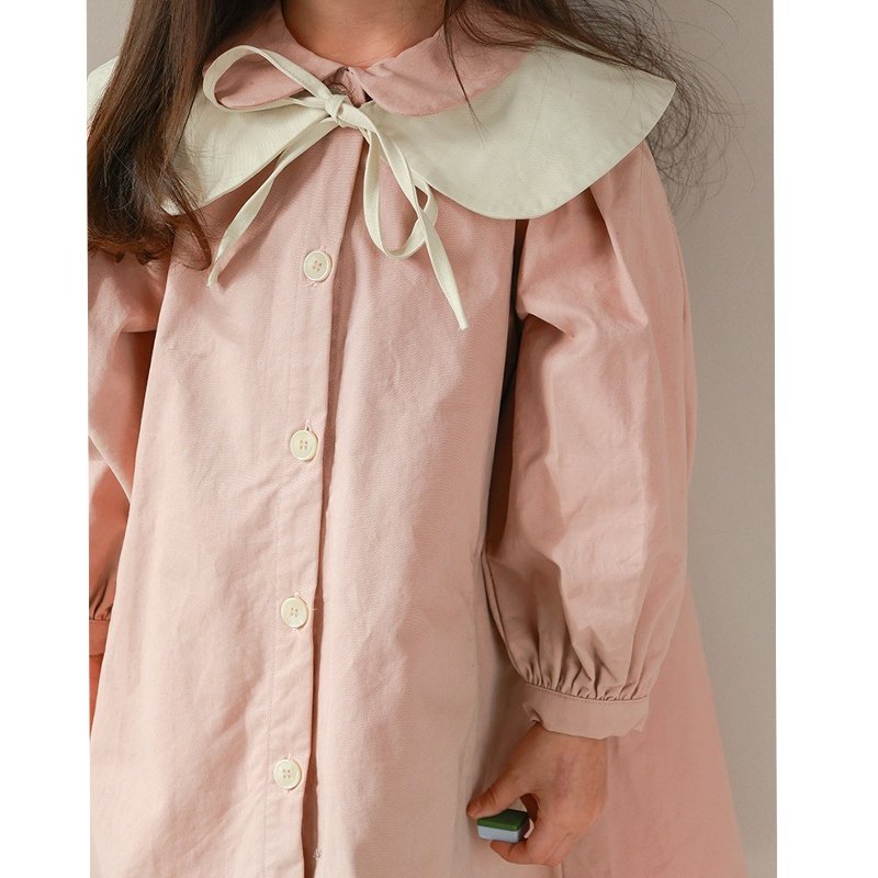 Váy Bé Gái The Pig Đầm Thu Đông Màu Hồng Baby Phối Cổ Áo Trắng Cho Bé Đi Học Đi Chơi Chất Thô Cotton Loại 1 Siêu Mềm Mịn