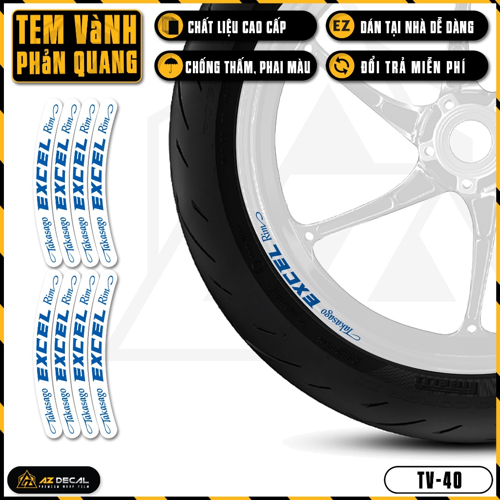 Tem Dán Vành Xe Máy Phản Quang | TV40 | Decal Mâm Xe Máy Phản Quang, Chống Nước, Dễ Dán