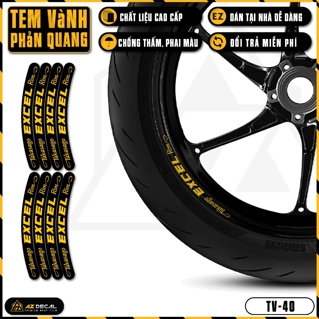 Tem Dán Vành Xe Máy Phản Quang | TV40 | Decal Mâm Xe Máy Phản Quang, Chống Nước, Dễ Dán