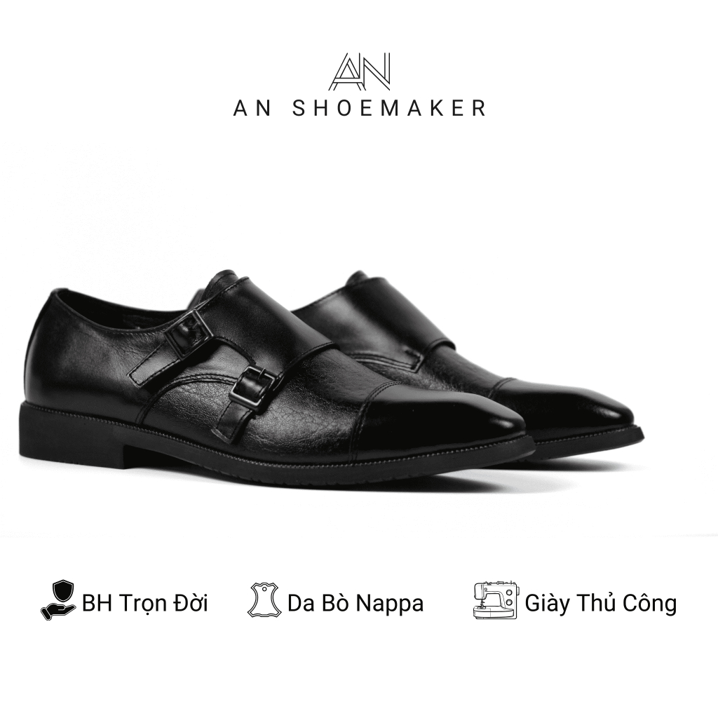 Giày tây da thật nam công sở NIN SHOES giày double monkstrap cao cấp đế cao su da bò bảo hành chọn đời
