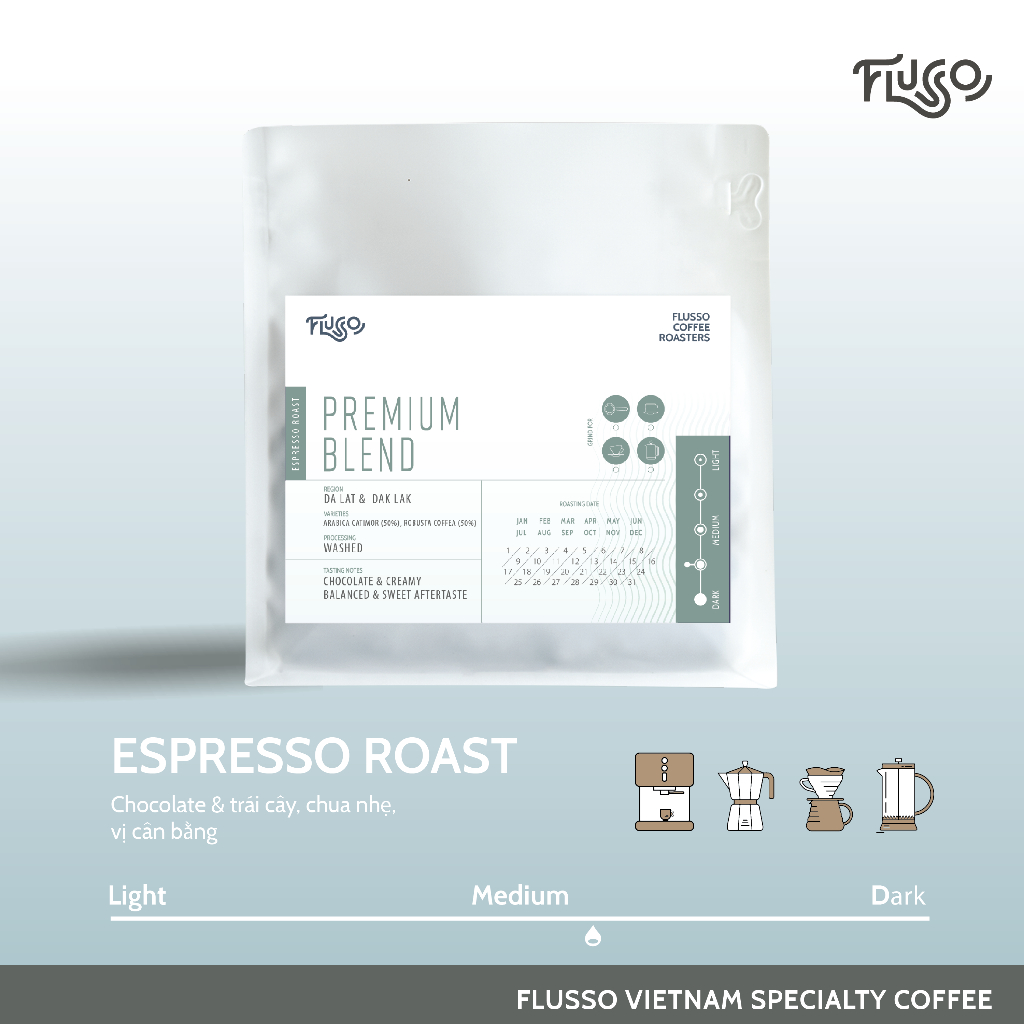 Cà Phê Nguyên Chất Flusso Espresso Premium Blend
