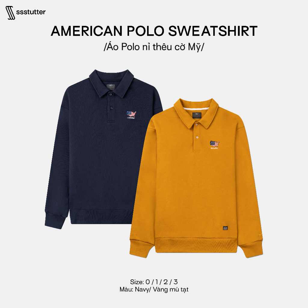 Áo nỉ polo nam nữ SSSTUTTER bo chun thêu phong cách hàn quốc AMERICAN POLO SWEATSHIRT