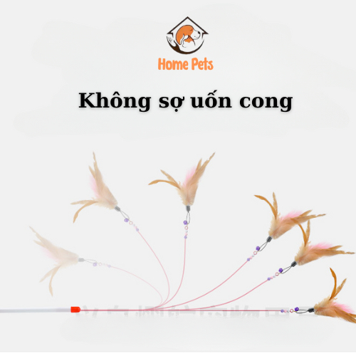 Đồ Chơi Cần Câu Mèo gắn lông vũ, Đồ chơi cho thú cưng dây thép gắn lông vũ giúp mèo giảm stress, tăng hưng phấn