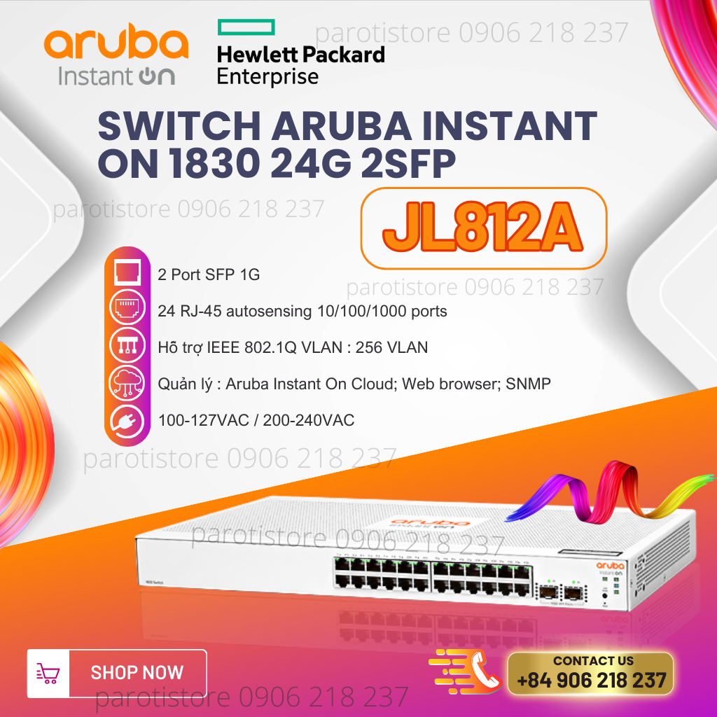 Bộ chia mạng Switch Aruba Instant On 1830 24G 2SFP JL812A _chính hãng, mới 100%