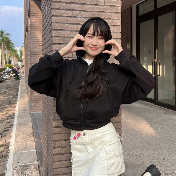 Calem Club - Áo khoác nữ Hoodie zip Croptop nỉ cotton Trơn basic nhiều màu thoáng mát