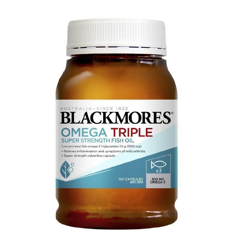 Viên uống Dầu cá hàm lượng cao x3 Blackmores Omega 3 Triple Super Strength Fish Oil 150 viên Úc