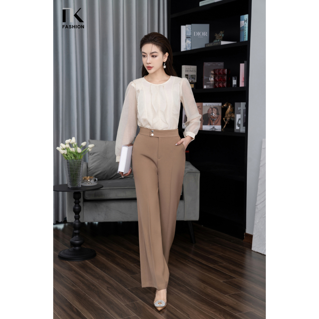 Áo Sơ Mi Tơ Bèo Dọc Thân Cổ Tròn NKFSM2310008 NK Fashion Thanh Lịch, Nữ Tính, Công Sở Nữ Style Hàn Quốc, Cao Cấp