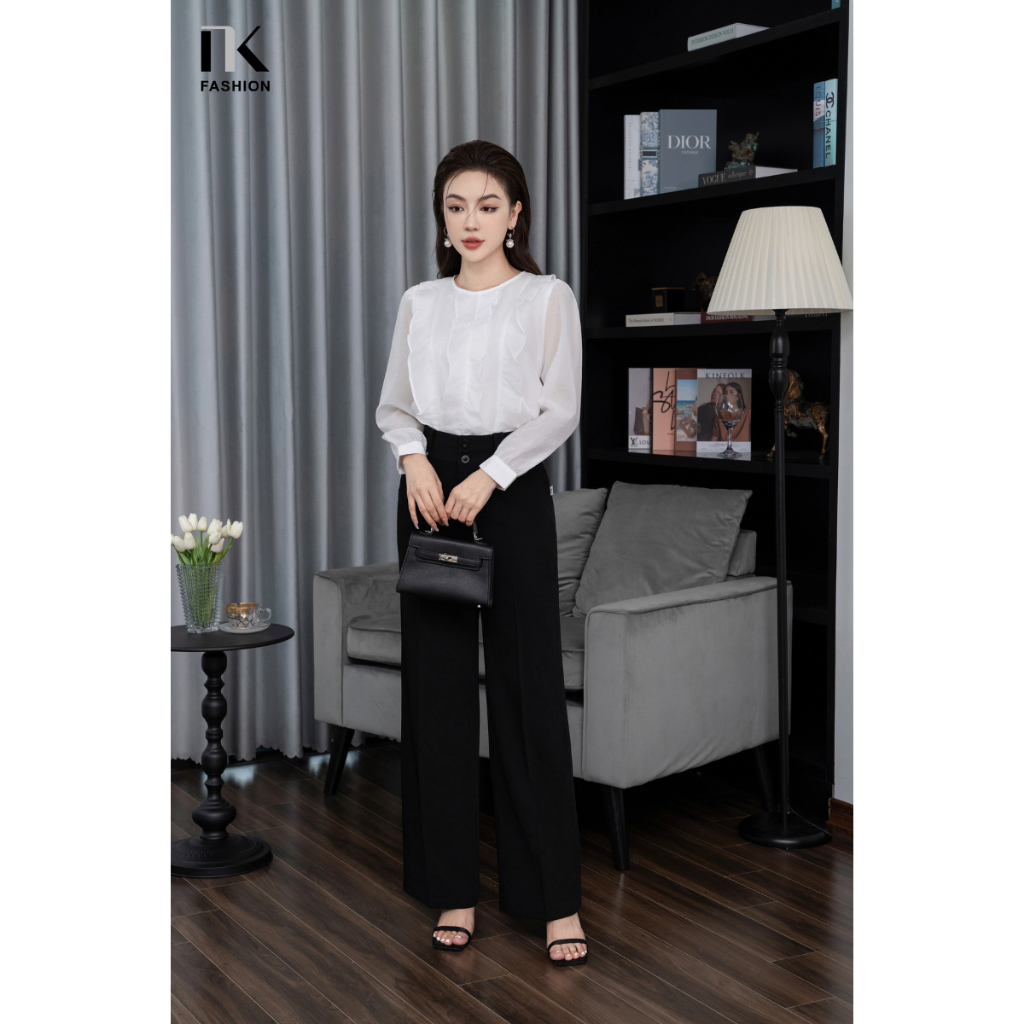 Áo Sơ Mi Tơ Bèo Dọc Thân Cổ Tròn NKFSM2310008 NK Fashion Thanh Lịch, Nữ Tính, Công Sở Nữ Style Hàn Quốc, Cao Cấp