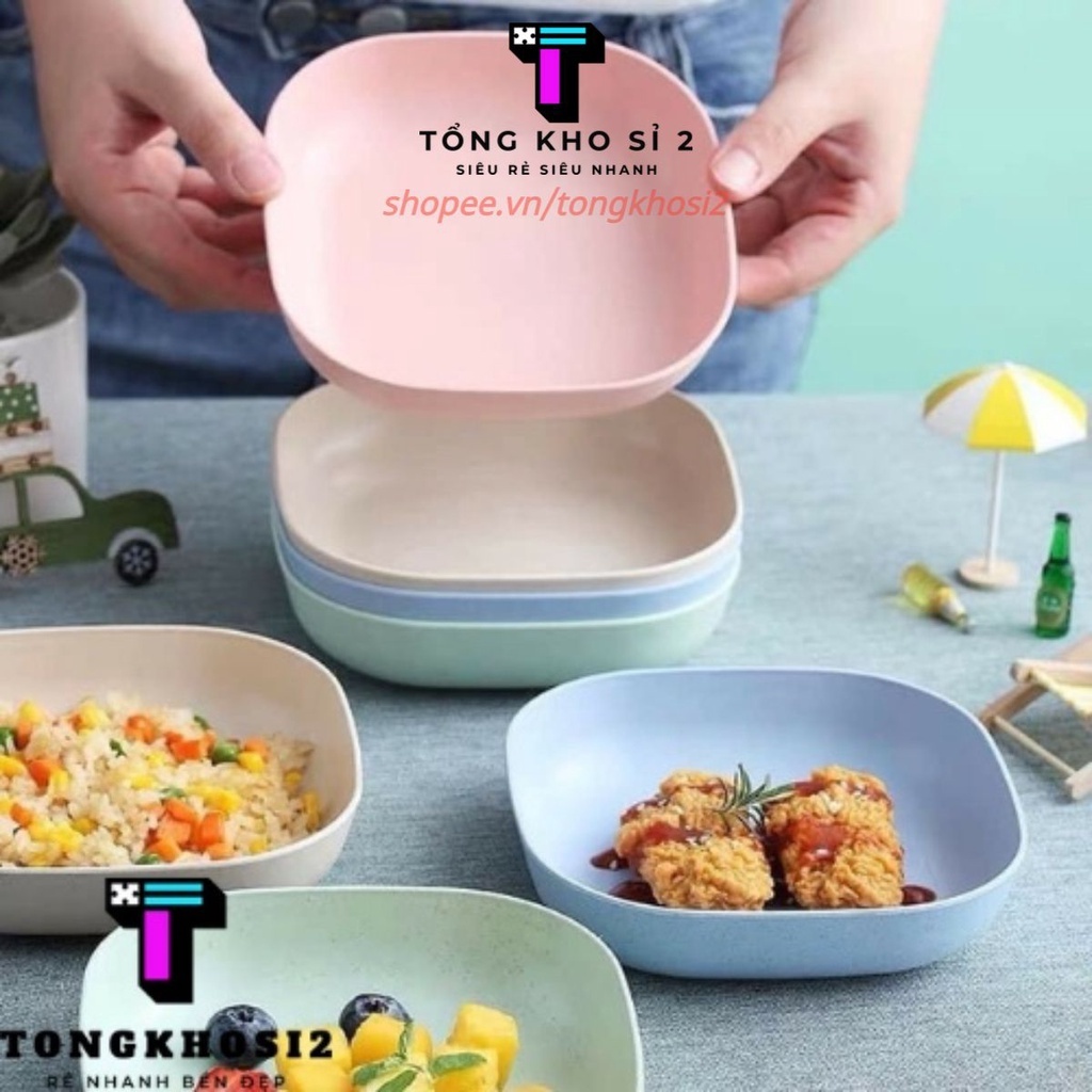 Đĩa nhựa lúa mạch vuông, đĩa đựng bánh kẹo, đĩa vuông nhỏ nhiều màu